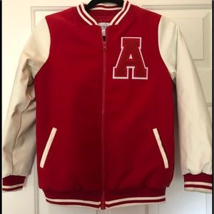 Red bomber jacket with letter A